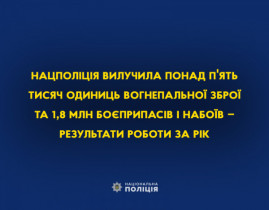 Нацполіція вилучила понад п'ять тисяч одиниць вогнепальної зброї та 1,8 мільйона боєприпасів і набоїв – результати роботи за рік